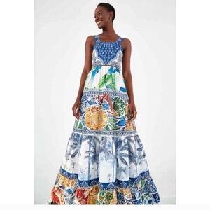 NWT Farm Rio Blue Tile Maxi Dress Small